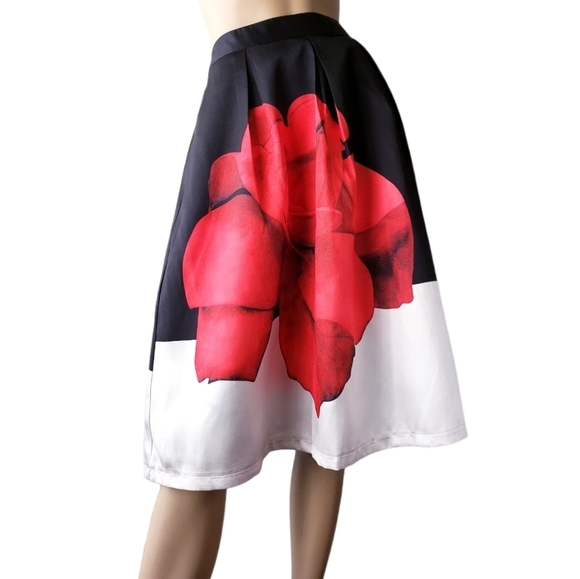 Color Block Floral Red, Black & White Faille Skirt - Picture 8 of 8